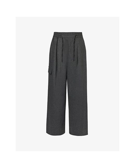 Yves Salomon Gray Flannel Slip-pocket Mid-rise Wide-leg Wool-blend Trousers