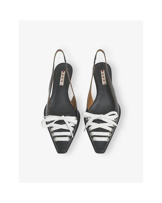Marni Multicolor Kat Lace-Up Leather Slingback Courts