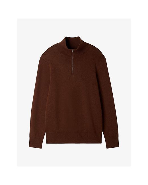 Sandro Brown Boxy Stand-Collar Cotton And Wool-Blend Jumper for men