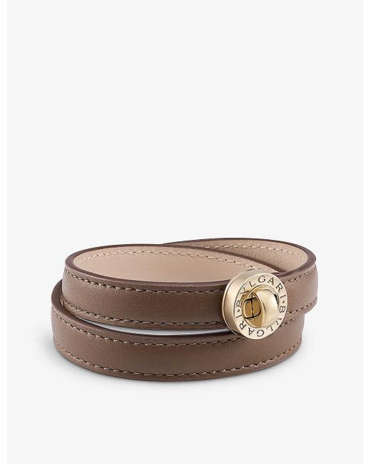 BVLGARI Brown Leather And Gold-plated Brass Bracelet