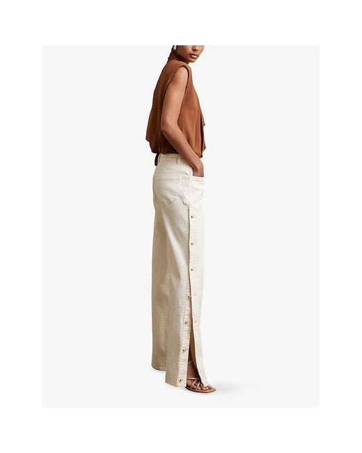 Reiss White Evelyn Side-Button Wide-Leg High-Rise Stretch-Denim Jeans