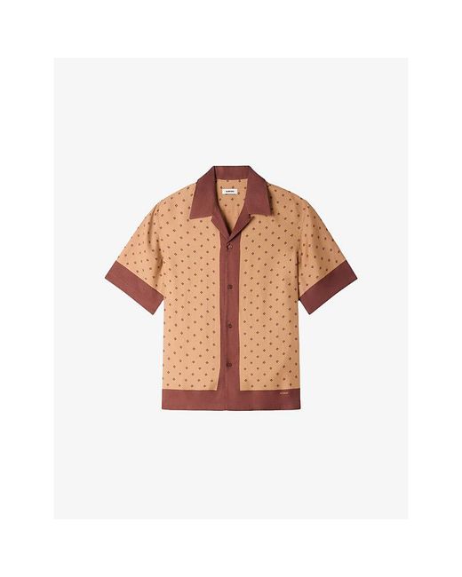 Sandro Brown Micro-Cross Short-Sleeve Woven Shirt for men