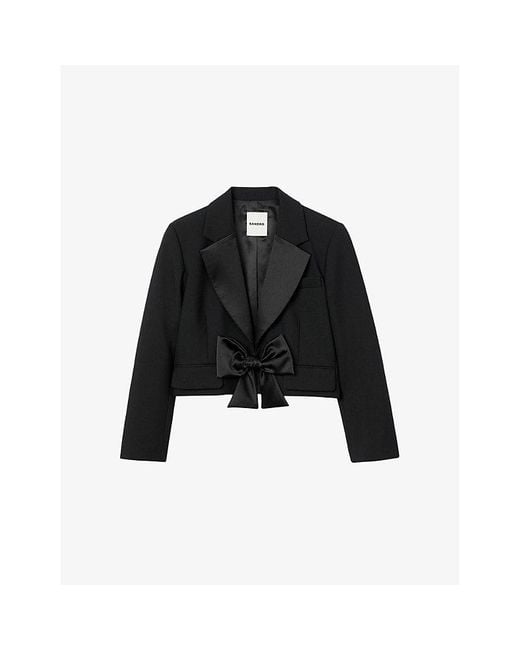 Sandro Black Short Bow-Embellished Satin Jacket