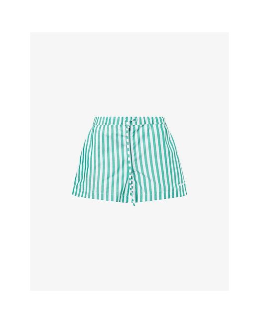 Hunza G Blue Brand-Embroidery Striped Cotton-Poplin Shorts