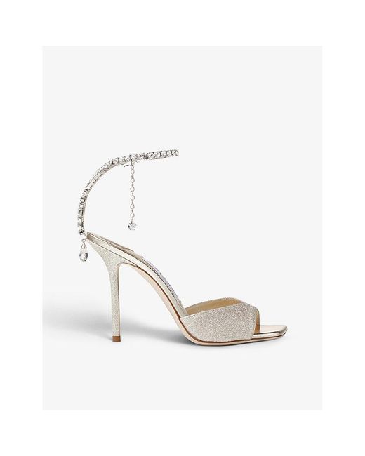 Jimmy Choo Brown Saeda Crystal-Embellished Leather Courts