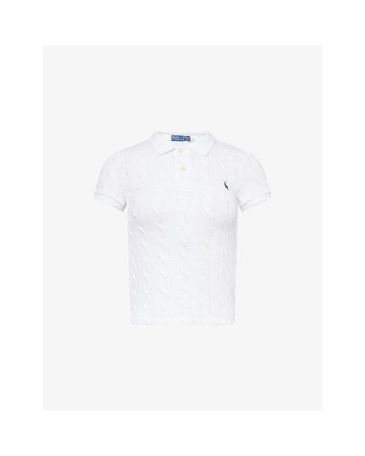 Polo Ralph Lauren White Cable-Knit Short-Sleeves Cotton-Knit Polo Shirt