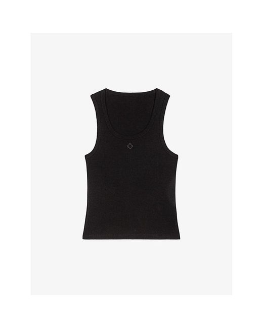 Maje Black Logo-Embroidered Ribbed Stretch-Cotton Vest