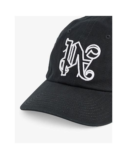 Palm Angels Black Monogram-embroidered Cotton-twill Cap for men