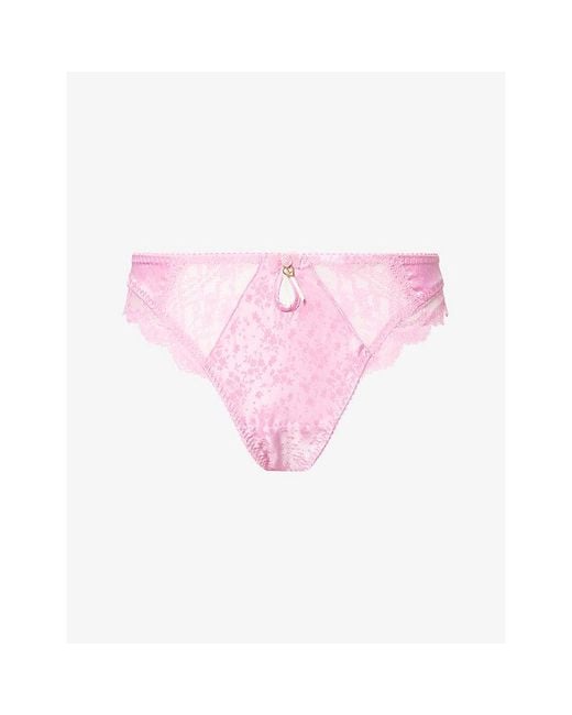 Lounge Underwear Pink Oriana Embroidered Satin Thong