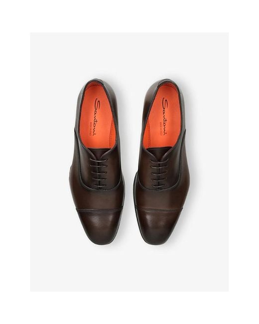 Chaussures Homme SANTONI Oxford En Cuir Brun - Lacets, Style Classique, Neuf Avec Boîte
