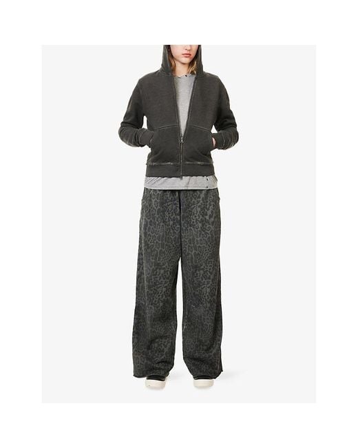 Jaded London Green Leopard-Print Cotton Jogging Bottoms