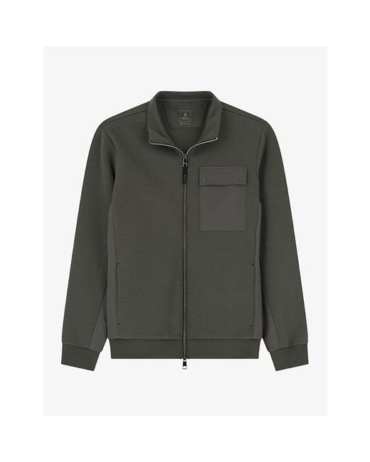 Boggi Green Patch-Pocket Zipped Cotton-Blend Sweatshirt for men