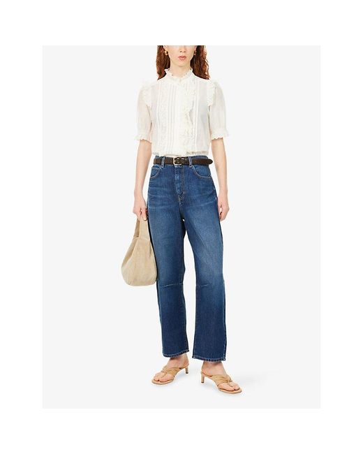 ME+EM White Ruffle-Trim Broderie Cotton Blouse