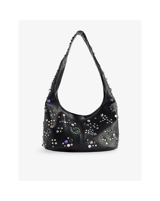 Jaded London Jewel Studded Faux-Leather Shoulder Bag in Black