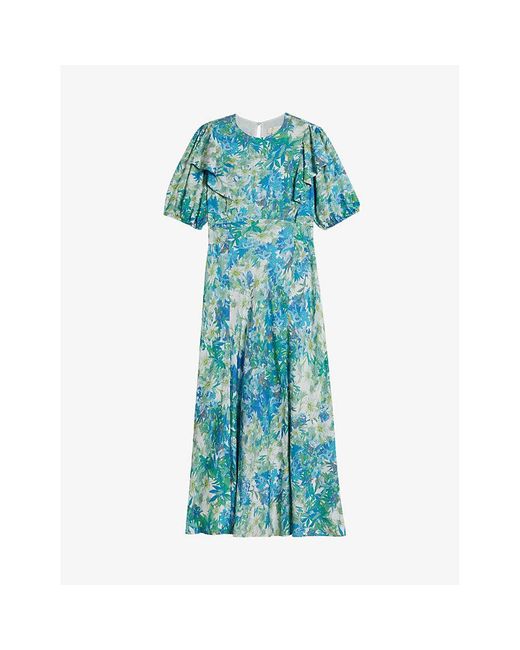 Ted Baker Blue Nicciey Puffed-sleeve Floral-print Woven Midi Dress