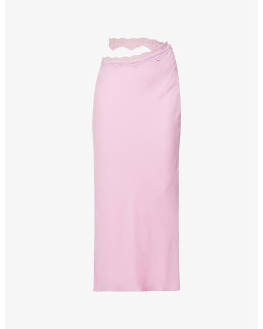 House Of Cb Pink Mathilda Lace-trim Chiffon Maxi Skirt