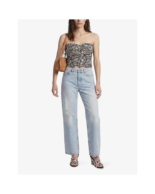 The Kooples Blue Distressed Straight-Leg High-Rise Jeans