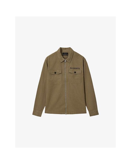 AllSaints Green Orbit Graphic-Print Zip-Up Cotton Shirt for men