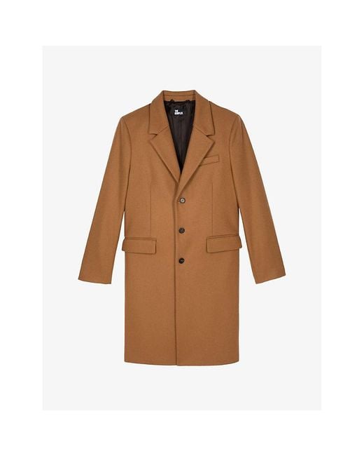 The Kooples Brown Lapel Single-Breasted Wool-Blend Coat for men
