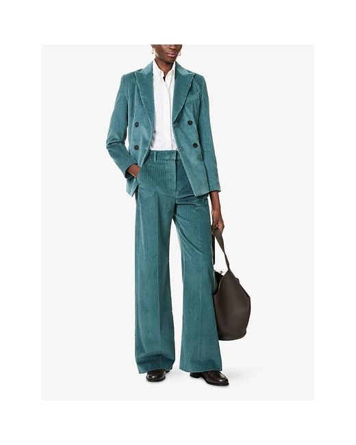 Weekend by Maxmara Blue Tania Wide-Leg Cotton-Corduroy Trousers