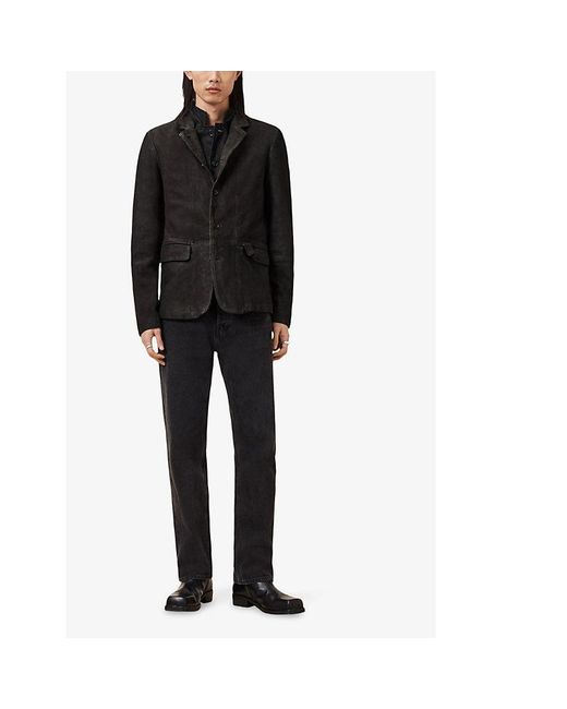 AllSaints Black Survey Double-Layered Leather Blazer for men