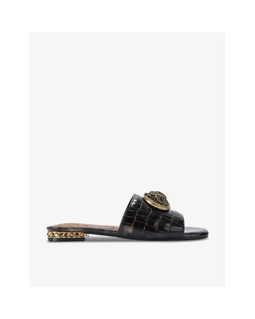 Kurt Geiger Black Chelsea Eagle-Embellished Flat Faux-Leather Sandals