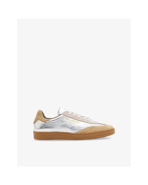 AllSaints White Thelma Metallic Leather And Suede Low-Top Trainers
