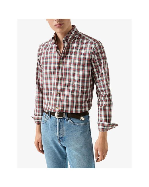 Eton of Sweden Red Checked Casual-Fit Cotton-Twill Shirt for men
