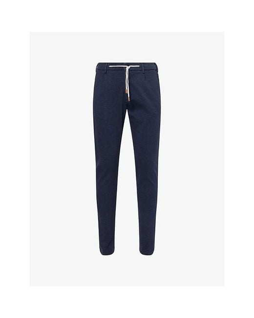 Eleventy Blue Straight-Leg Tapered Cotton Blend Trousers for men