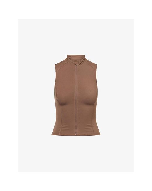 WE Are Tala Brown Skinluxe Sleeveless Zipped Jersey Running Top