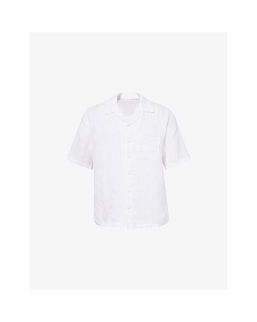 120% Lino White Short-Sleeve Relaxed-Fit Linen Shirt for men