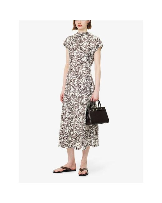 ME+EM Natural Asymmetric Graphic-Pattern Woven Maxi Dress