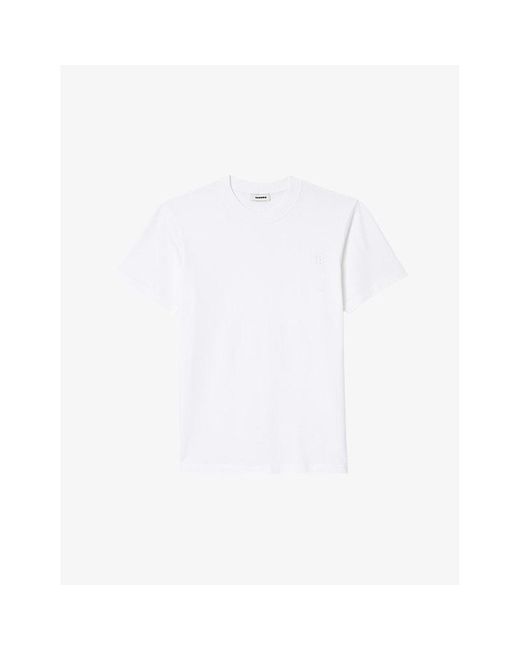 Sandro White Logo-embroidered Regular-fit Cotton T-shirt for men