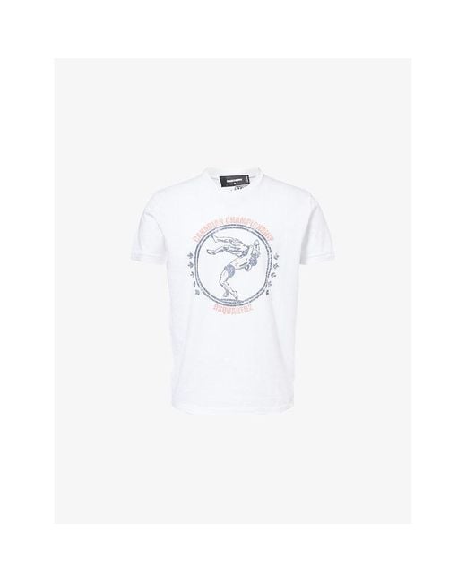 DSquared² White Very Very Dan Fit Printed Cotton-Jersey T-Shirt for men