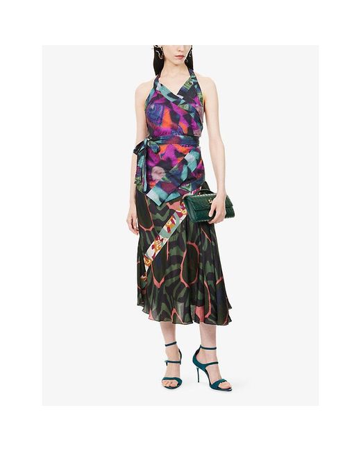 Dries Van Noten Blue Cussia Graphic-Pattern Crepe Top