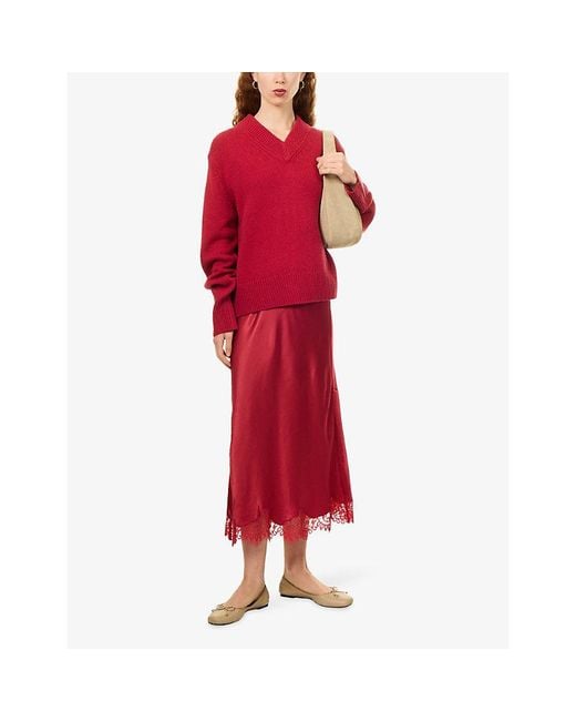 Rails Red Ebony Lace-Trim Satin Skirt