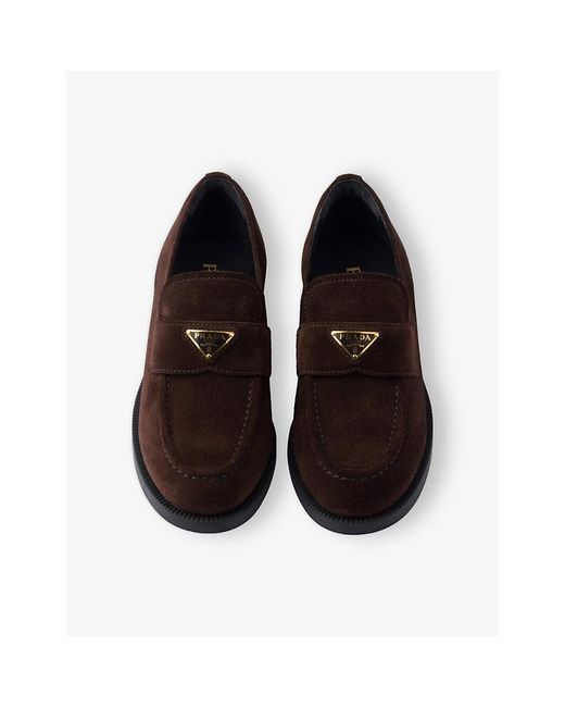 Prada Black Triangle Logo-Plaque Suede Loafers