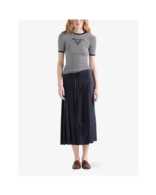 Prada Gray Stripe Silk Crewneck Knit Top