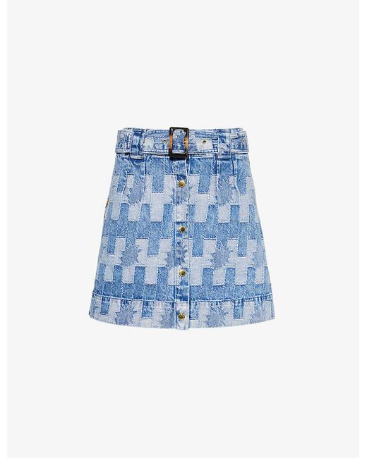 Barbour Blue Bowhill Belted Patterned-denim Mini Skirt