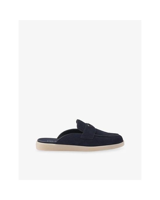 Prada Blue Triangle-Logo Suede Mules for men