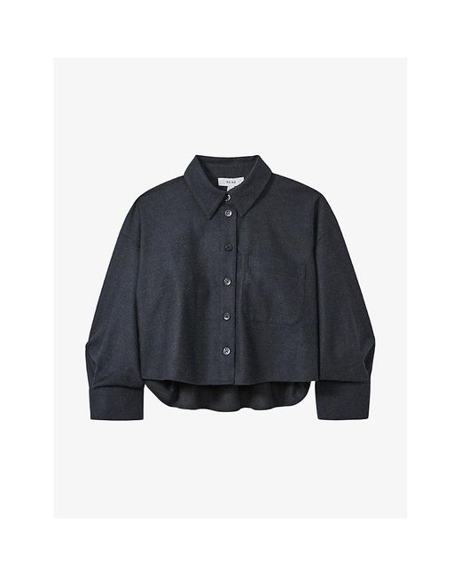 Reiss Blue Lenny Cropped Woven Flannel Shirt