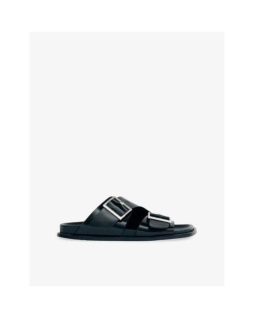 Alohas Blue Alba Flat Leather Sandals