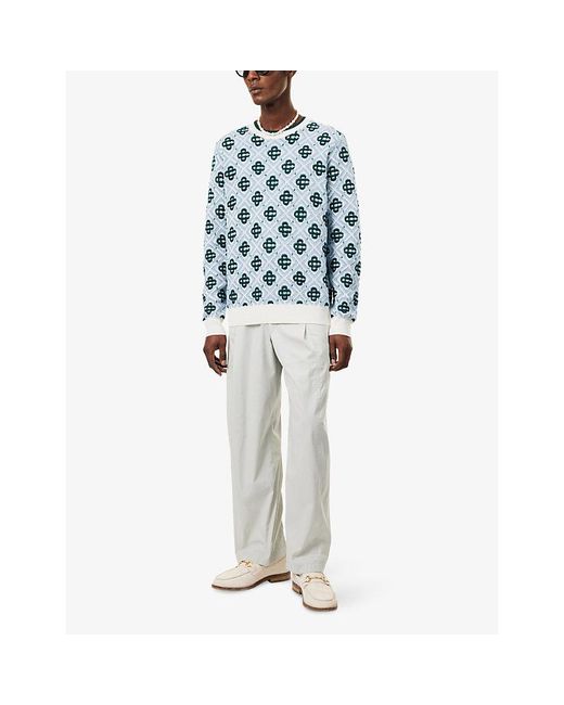 Casablanca Blue Monogram Crew-Neck Wool Jumper for men