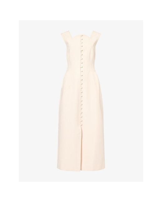 Mona Alshebil Natural Sleeveless Button-Front Crepe Maxi Dress