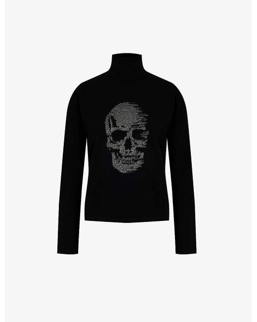 IKKS Black Skull-print Turtleneck Wool And Cashmere-blend Knitted Jumper X