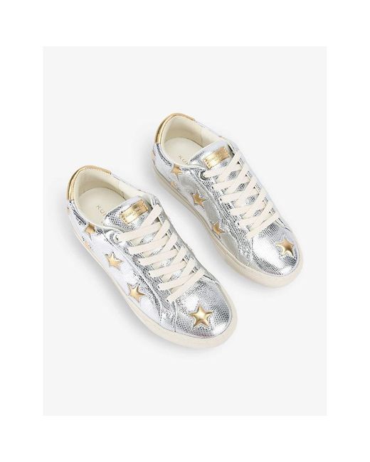 Kurt Geiger White Lane Star Snakeskin-Embossed Metallic-Leather Low-Top Trainers