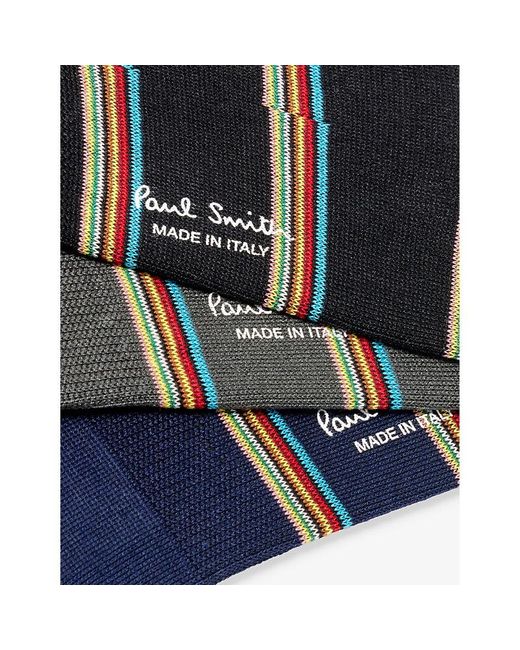 Paul Smith Blue Striped Pack Of Three Organic Cotton-blend Socks for men