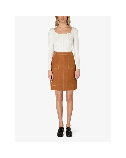 Ro&zo White Contrast-stitch High-rise Suede Mini Skirt