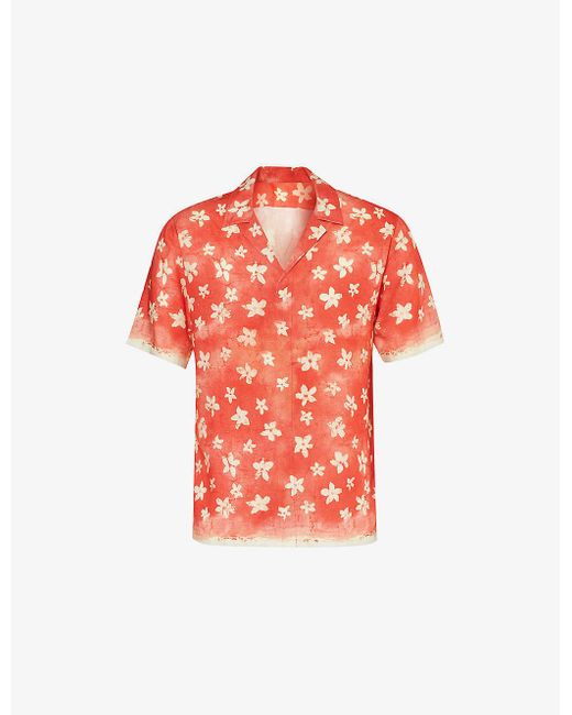 Orlebar Brown Red Graphic-print Short-sleeve Woven-blend Shirt X for men