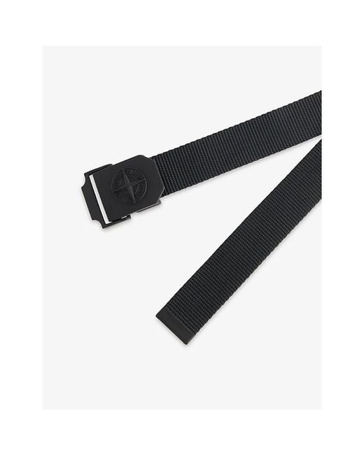 Stone Island Black Compass Buckle Woven Belt for men